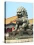 Bronzed Lion Guards Gate of Heavenly Purity, Forbidden City, UNESCO Site, Beijing, China, Asia-Kimberly Walker-Stretched Canvas