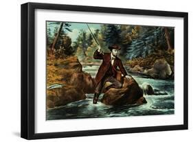 Brook Trout Fishing, an Anxious Moment, 1862-Currier & Ives-Framed Giclee Print