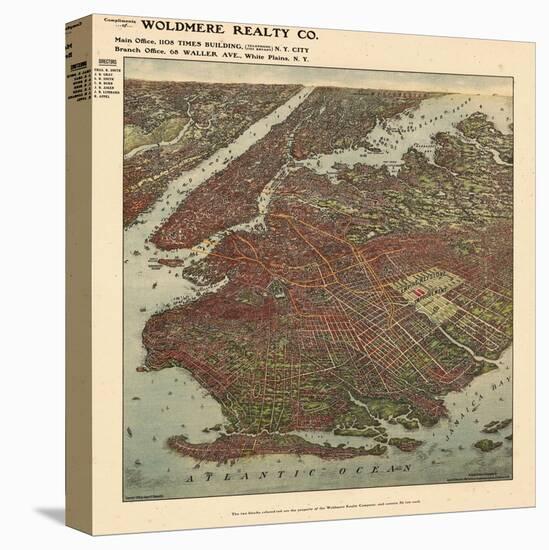 Brooklyn 1908 Bird's Eye View-null-Stretched Canvas