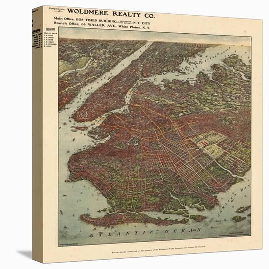 Brooklyn 1908 Bird's Eye View-null-Stretched Canvas
