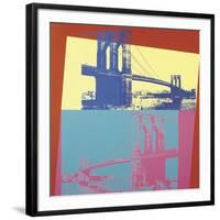 Brooklyn Bridge, 1983 (Blue Bridge/Yellow Background)-Andy Warhol-Framed Art Print
