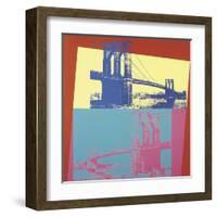 Brooklyn Bridge, 1983 (blue bridge/yellow background)-Andy Warhol-Framed Art Print