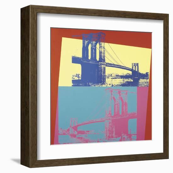 Brooklyn Bridge, 1983 (blue bridge/yellow background)-Andy Warhol-Framed Art Print