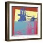 Brooklyn Bridge, 1983 (blue bridge/yellow background)-Andy Warhol-Framed Art Print