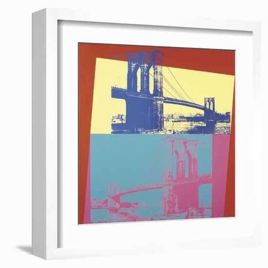 Brooklyn Bridge, 1983 (blue bridge/yellow background)-Andy Warhol-Framed Art Print