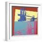 Brooklyn Bridge, 1983 (blue bridge/yellow background)-Andy Warhol-Framed Art Print