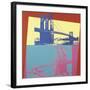 Brooklyn Bridge, 1983 (blue bridge/yellow background)-Andy Warhol-Framed Art Print