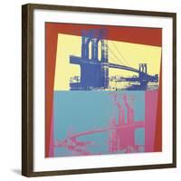 Brooklyn Bridge, 1983 (blue bridge/yellow background)-Andy Warhol-Framed Art Print