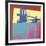 Brooklyn Bridge, 1983 (blue bridge/yellow background)-Andy Warhol-Framed Art Print