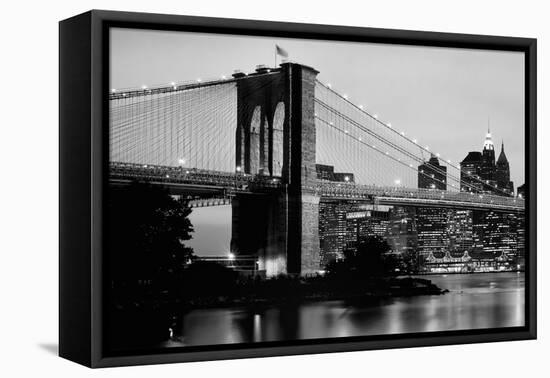 Brooklyn Bridge across the East River at dusk, Manhattan, New York City, New York State, USA-null-Framed Stretched Canvas