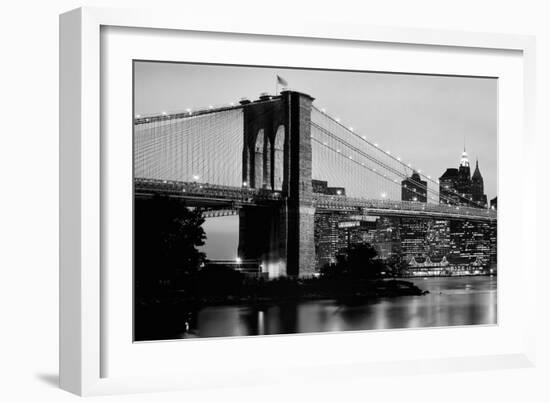 Brooklyn Bridge across the East River at dusk, Manhattan, New York City, New York State, USA-null-Framed Photographic Print