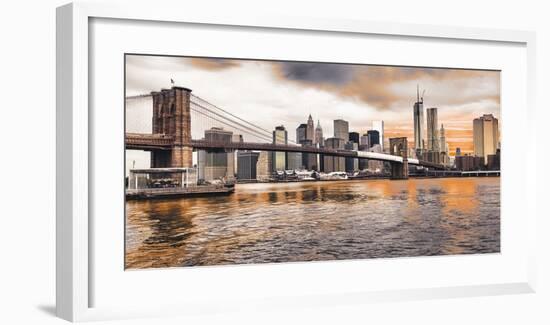 Brooklyn Bridge and Lower Manhattan at sunset, NYC-Pangea Images-Framed Art Print