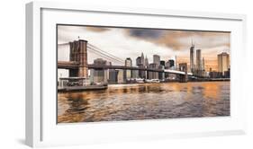 Brooklyn Bridge and Lower Manhattan at sunset, NYC-Pangea Images-Framed Art Print