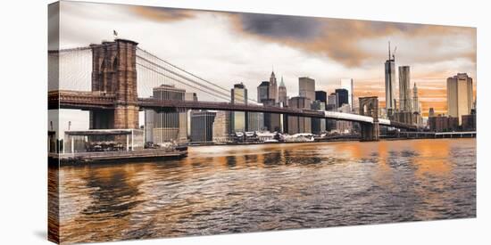 Brooklyn Bridge and Lower Manhattan at sunset, NYC-Pangea Images-Stretched Canvas