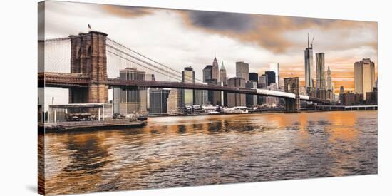 Brooklyn Bridge and Lower Manhattan at sunset, NYC-Pangea Images-Stretched Canvas