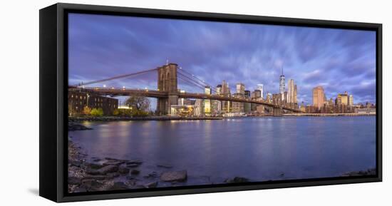 Brooklyn Bridge and Lower Manhattan/Downtown, New York City, New York, USA-Jon Arnold-Framed Stretched Canvas