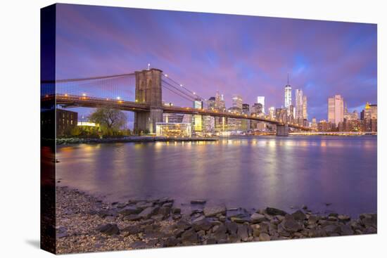 Brooklyn Bridge and Lower Manhattan/Downtown, New York City, New York, USA-Jon Arnold-Stretched Canvas