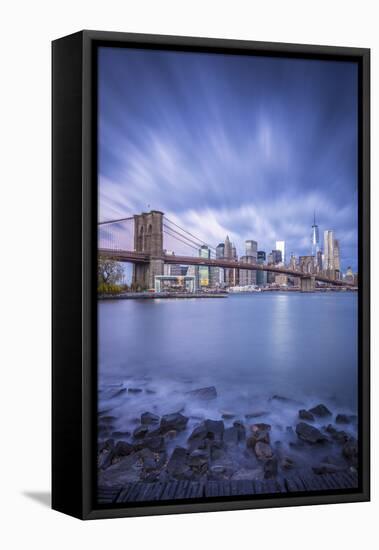 Brooklyn Bridge and Lower Manhattan/Downtown, New York City, New York, USA-Jon Arnold-Framed Stretched Canvas