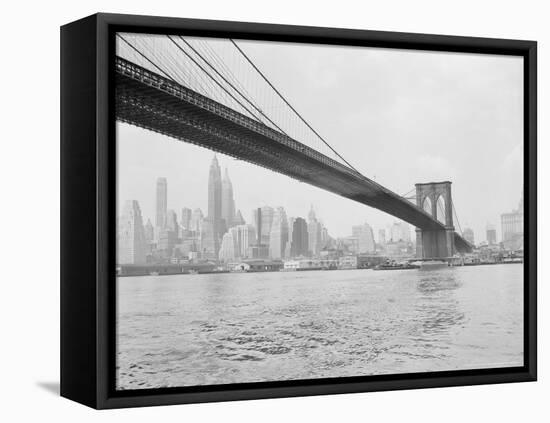 Brooklyn Bridge and Lower Manhattan, New York, New York-Tony Camerano-Framed Stretched Canvas