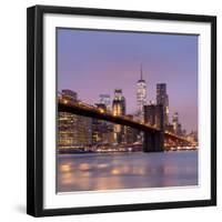 Brooklyn Bridge and Lower Manhattan skyline at dawn City-Ed Hasler-Framed Photographic Print