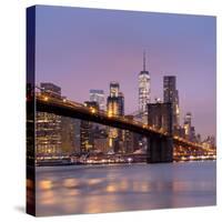 Brooklyn Bridge and Lower Manhattan skyline at dawn City-Ed Hasler-Stretched Canvas