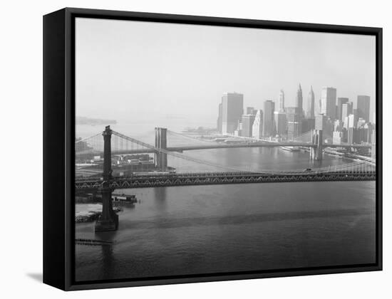 Brooklyn Bridge and Manhattan Bridge Aerial-null-Framed Stretched Canvas