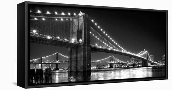 Brooklyn Bridge and Manhattan Bridge at Night-Phil Maier-Framed Stretched Canvas