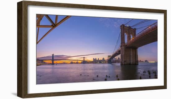 Brooklyn Bridge and Manhattan Bridge Beyond, over East River, New York-Alan Copson-Framed Photographic Print