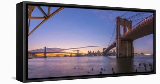 Brooklyn Bridge and Manhattan Bridge Beyond, over East River, New York-Alan Copson-Framed Stretched Canvas