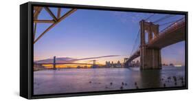 Brooklyn Bridge and Manhattan Bridge Beyond, over East River, New York-Alan Copson-Framed Stretched Canvas