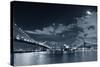 Brooklyn Bridge and Manhattan Bridge over East River at Night with Moon in New York City Manhattan-Songquan Deng-Stretched Canvas