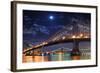 Brooklyn Bridge and Manhattan Bridge over East River at Night with Moon in New York City Manhattan-Songquan Deng-Framed Photographic Print