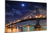 Brooklyn Bridge and Manhattan Bridge over East River at Night with Moon in New York City Manhattan-Songquan Deng-Mounted Photographic Print