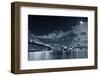 Brooklyn Bridge and Manhattan Bridge over East River at Night with Moon in New York City Manhattan-Songquan Deng-Framed Photographic Print