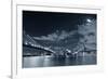 Brooklyn Bridge and Manhattan Bridge over East River at Night with Moon in New York City Manhattan-Songquan Deng-Framed Photographic Print