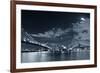 Brooklyn Bridge and Manhattan Bridge over East River at Night with Moon in New York City Manhattan-Songquan Deng-Framed Photographic Print