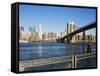 Brooklyn Bridge and Manhattan from Fulton Ferry Landing, Brooklyn, New York City, USA-Amanda Hall-Framed Stretched Canvas