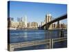 Brooklyn Bridge and Manhattan from Fulton Ferry Landing, Brooklyn, New York City, USA-Amanda Hall-Stretched Canvas