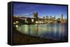 Brooklyn Bridge and Manhattan Skyline at Dusk from Brooklyn Bridge Park-Amanda Hall-Framed Stretched Canvas