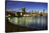 Brooklyn Bridge and Manhattan Skyline at Dusk from Brooklyn Bridge Park-Amanda Hall-Stretched Canvas