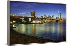 Brooklyn Bridge and Manhattan Skyline at Dusk from Brooklyn Bridge Park-Amanda Hall-Framed Photographic Print