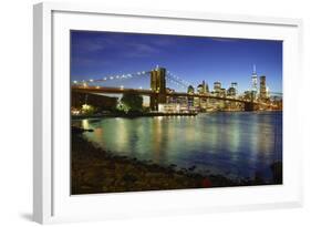 Brooklyn Bridge and Manhattan Skyline at Dusk from Brooklyn Bridge Park-Amanda Hall-Framed Photographic Print