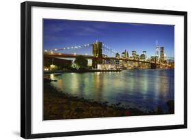 Brooklyn Bridge and Manhattan Skyline at Dusk from Brooklyn Bridge Park-Amanda Hall-Framed Photographic Print