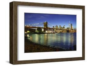 Brooklyn Bridge and Manhattan Skyline at Dusk from Brooklyn Bridge Park-Amanda Hall-Framed Photographic Print