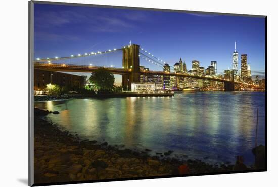 Brooklyn Bridge and Manhattan Skyline at Dusk from Brooklyn Bridge Park-Amanda Hall-Mounted Photographic Print