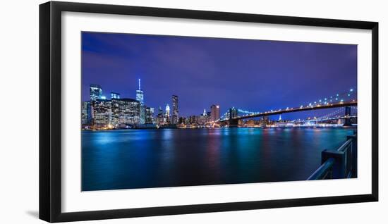 Brooklyn Bridge and Manhattan Skyline at Dusk, New York City, New York-Karen Deakin-Framed Photographic Print