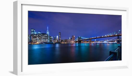 Brooklyn Bridge and Manhattan Skyline at Dusk, New York City, New York-Karen Deakin-Framed Photographic Print