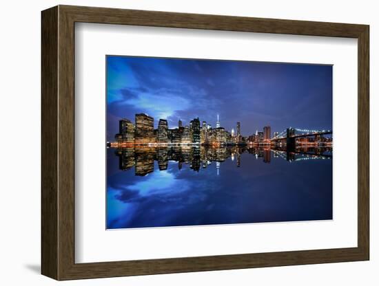 Brooklyn Bridge and Manhattan Skyline at Dusk, New York City, New York-Karen Deakin-Framed Photographic Print