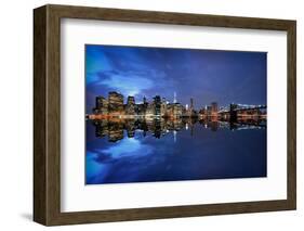 Brooklyn Bridge and Manhattan Skyline at Dusk, New York City, New York-Karen Deakin-Framed Photographic Print