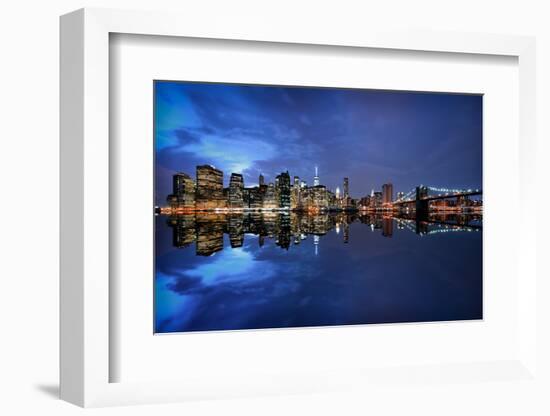 Brooklyn Bridge and Manhattan Skyline at Dusk, New York City, New York-Karen Deakin-Framed Photographic Print